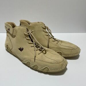 LDECK Mens Tan Suede Lace Up High Top Sneakers Ankle Strap Size 47 US 13